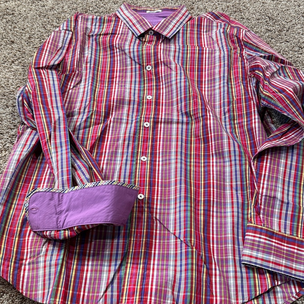 Bugatchi Red and Purple Long Sleeve Button Dress Shirt XL